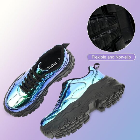 Niluber Tennis Shoes Women Size (6-8) Blue Hologram KPU Chunky Sneakers . - Picture 5 of 7
